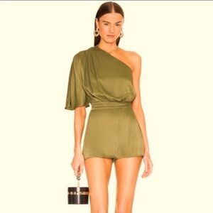 REVOLVE X Michael Costello Olive Selene One Shoulder Romper, Size Medium. NWT!